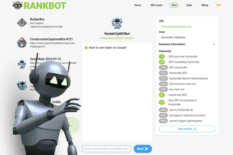 Screenshot of RankBot website