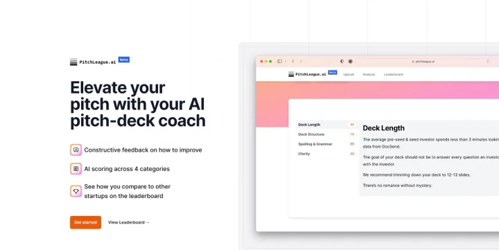 Screenshot of PitchLeague website
