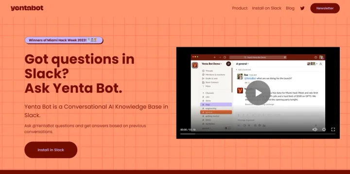 Screenshot of Yenta Bot website