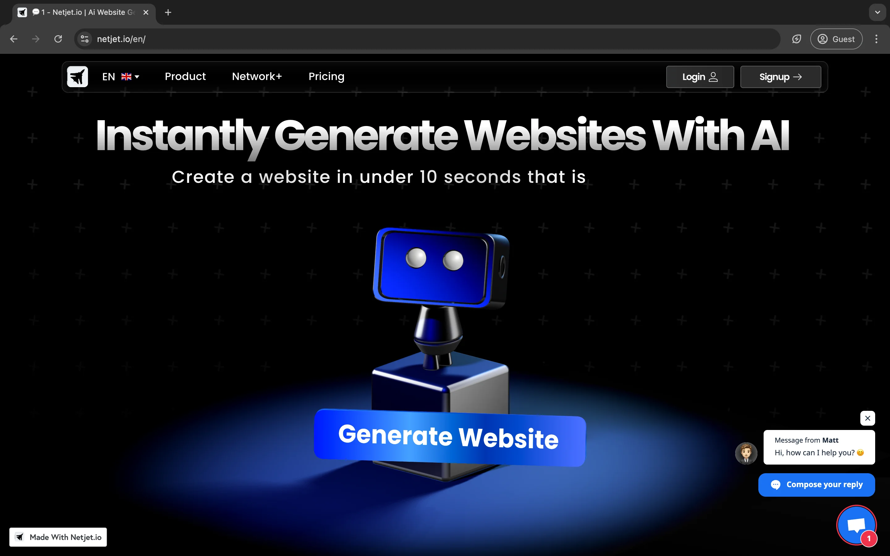 Screenshot of Netjet.io website