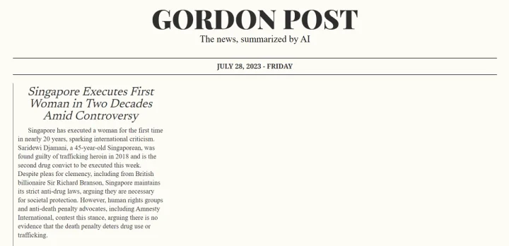 Screenshot of Gordon Post website
