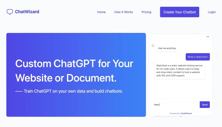 Screenshot of ChatWizard website