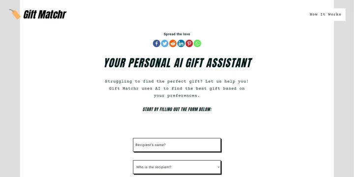Screenshot of Gift Matchr website