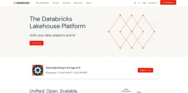 Screenshot of Databricks Lakehouse Platform website