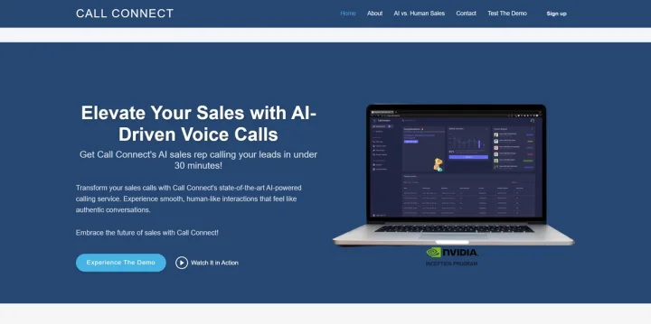 Screenshot of Call Connect website
