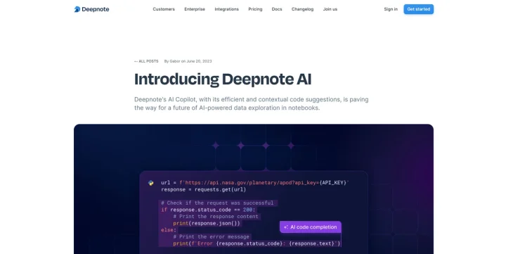 Screenshot of Deepnote website