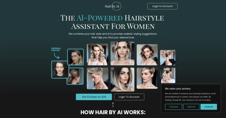 Screenshot of Hair by AI website