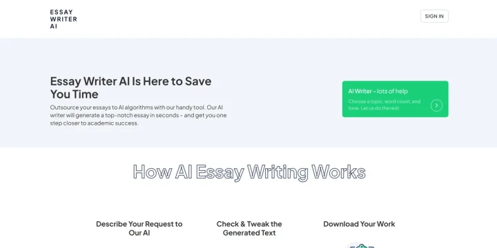 Screenshot of AI Essay Writer website