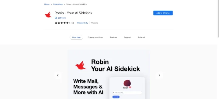 Screenshot of Robin - Your AI Sidekick website