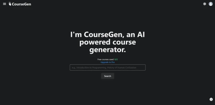 Screenshot of CourseGen website