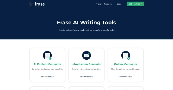 Screenshot of Frase website