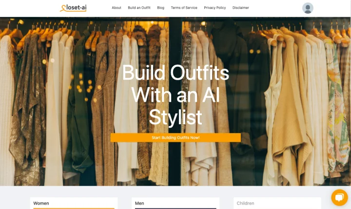 Screenshot of Closet AI website