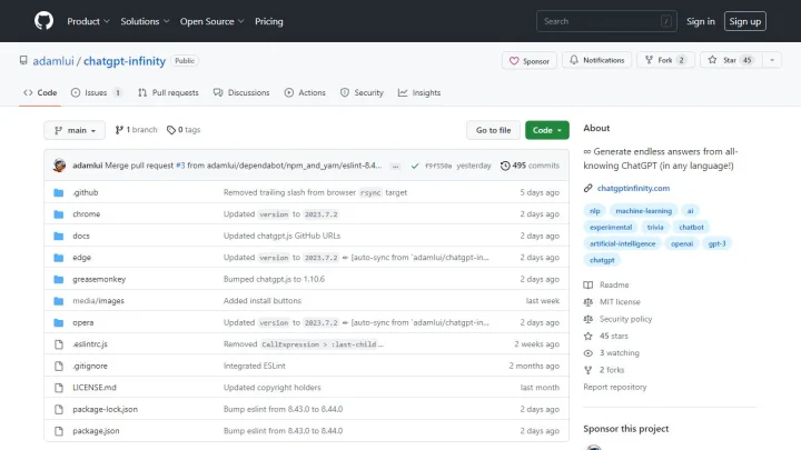 Screenshot of ChatGPT Infinity website