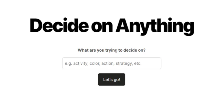 Screenshot of Decide on Anything website