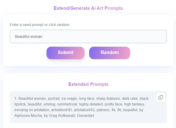 Screenshot of PromptExtend website