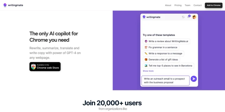 Screenshot of Writingmate website