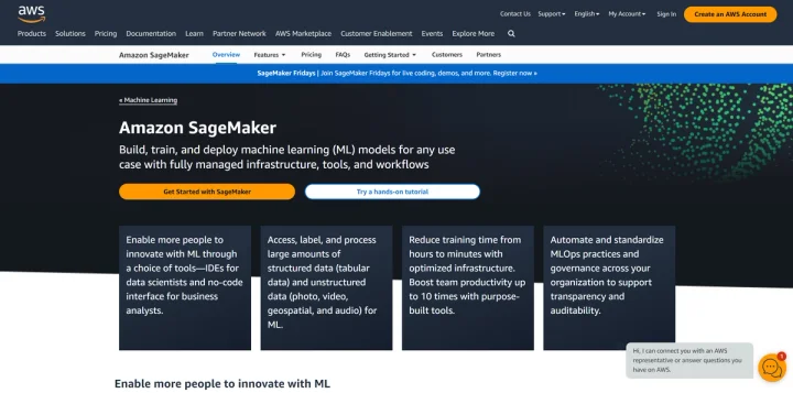 Screenshot of Amazon Sage Maker website
