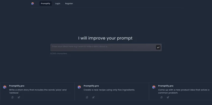 Screenshot of Promptify Editor website