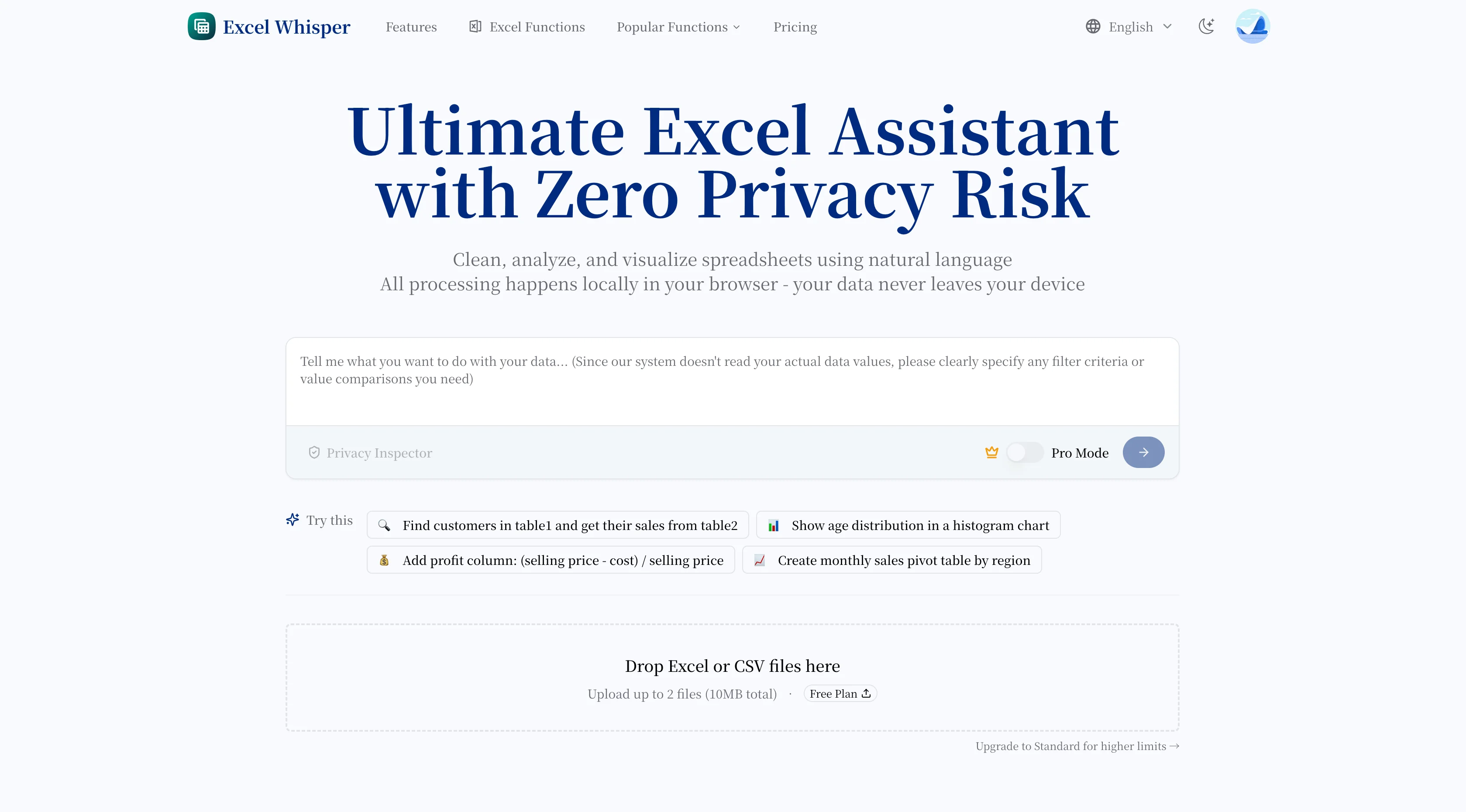Screenshot of Excel Whisper website