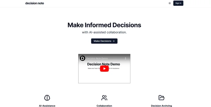 Screenshot of Decision Note website