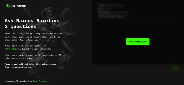 Screenshot of Ask Marcus Aurelius website