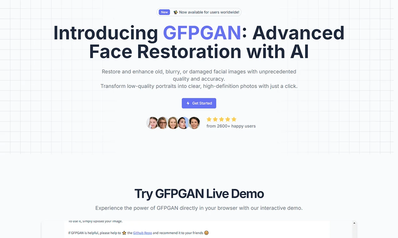 Screenshot of GFPGAN AI website