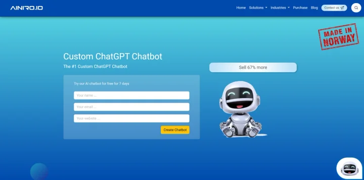 Screenshot of AINiro website