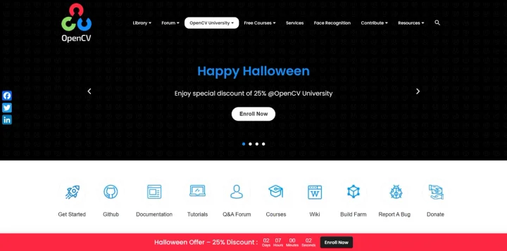 Screenshot of OpenCV website