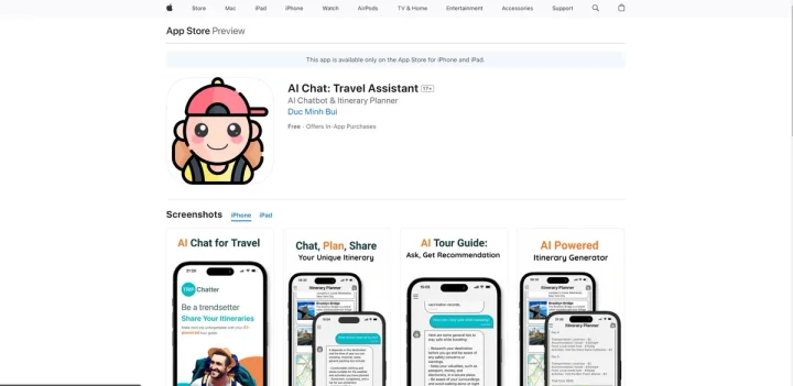 Screenshot of AI Chat Travel Assistant website