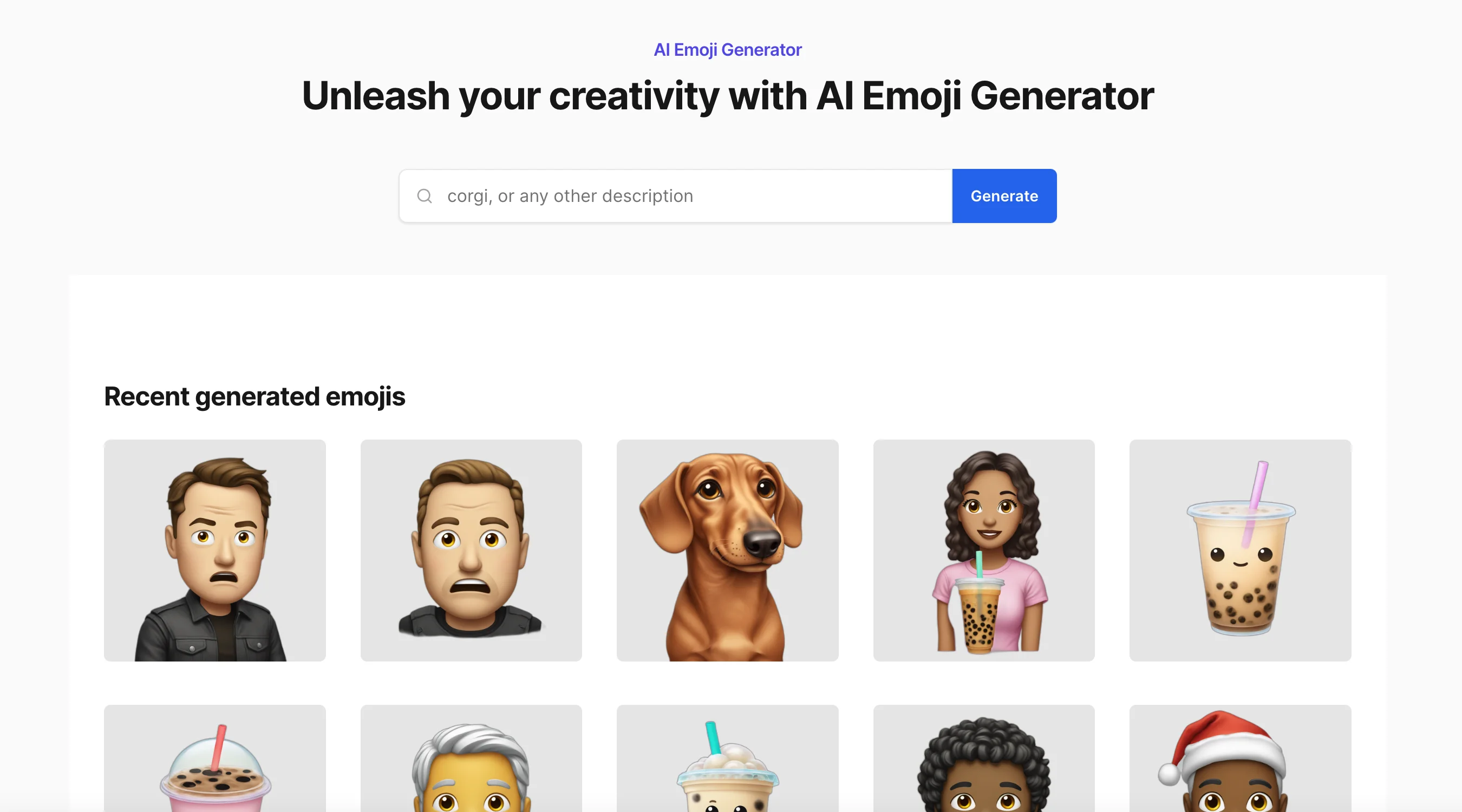 Screenshot of AI Emoji Generator website