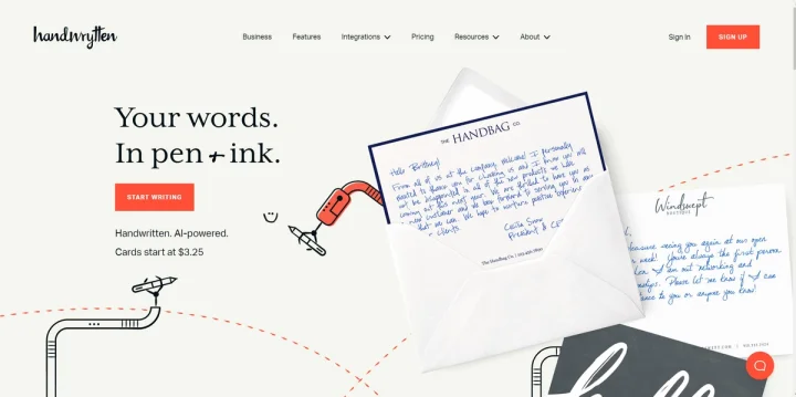 Screenshot of Handwrytten website
