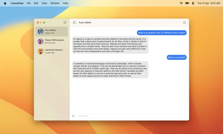 Screenshot of LlamaChat website
