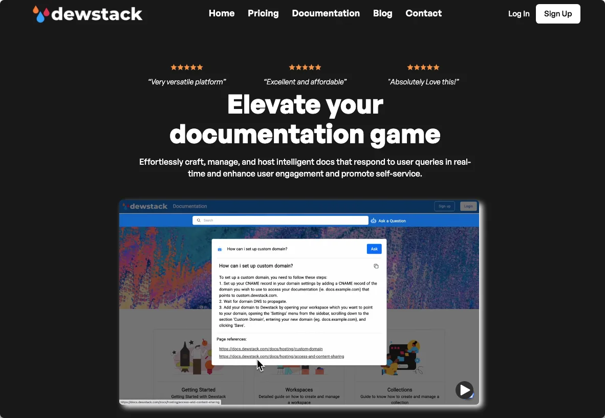 Screenshot of Dewstack website